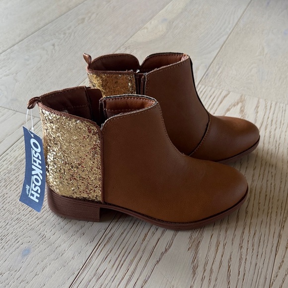 OshKosh B'gosh Kids Tan and Gold Glitter Boots - Picture 1 of 4
